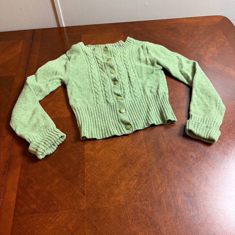 Atmosphere‎ Green Cropped  Button Front Cardigan Women's Size 8 lamb wool